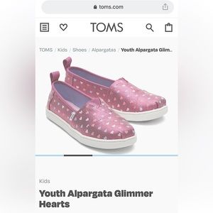 Toms Youth 12.5 Youth Alpargata Glimmer Hearts (see description!)